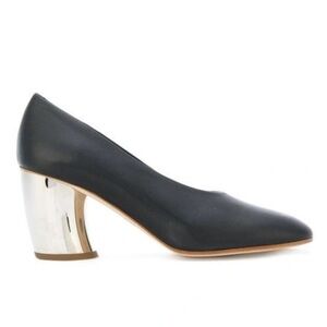 PROENZA SCHOULER Mirrored Silver Curved-heel Leather Pumps In Black Size 39 / 9